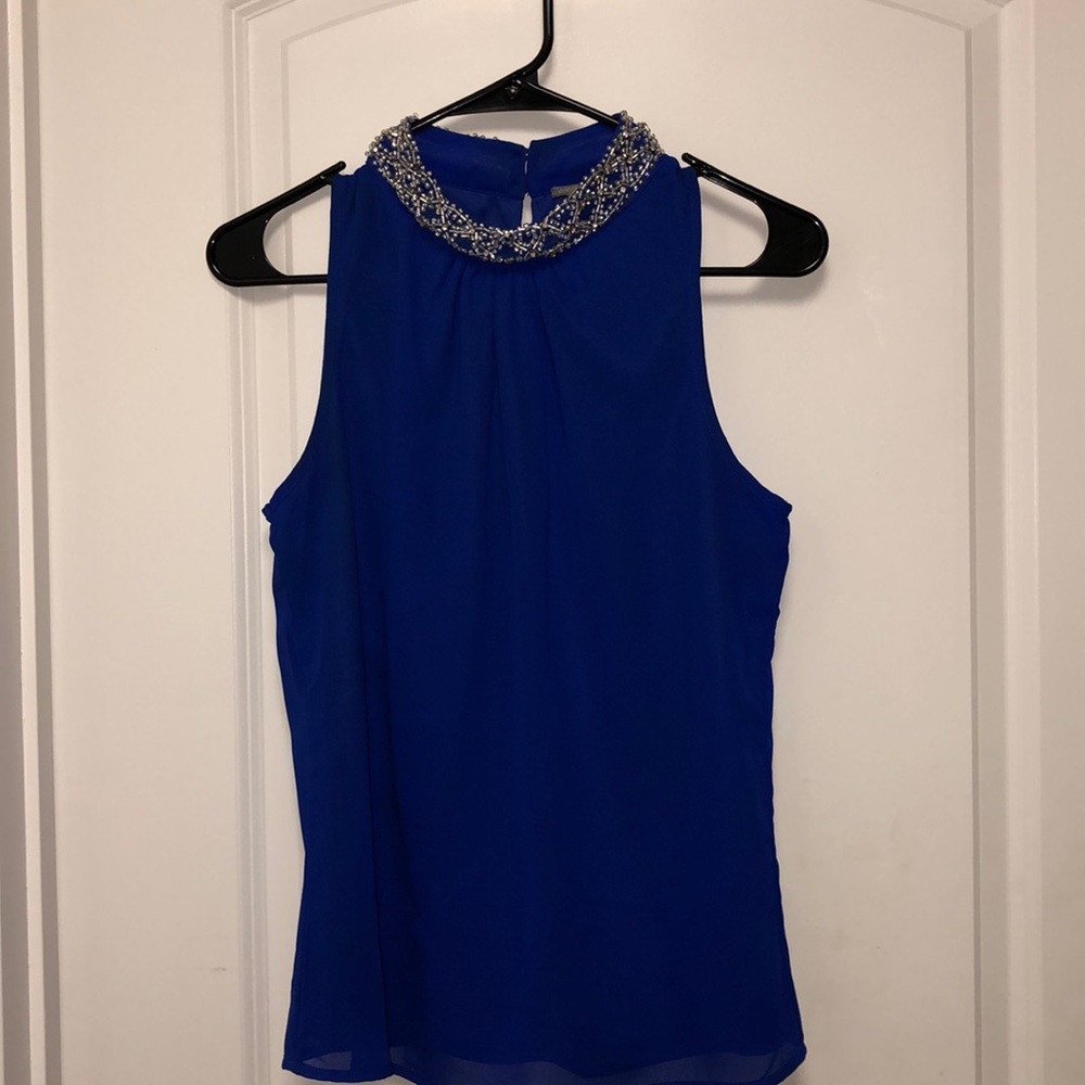 Royal blue top with neck beading